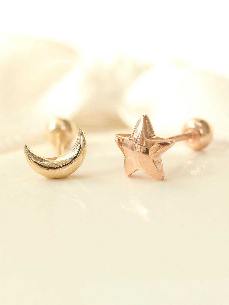 Minimalpiercing 14K Chubby Moon Star Piercing Earrings