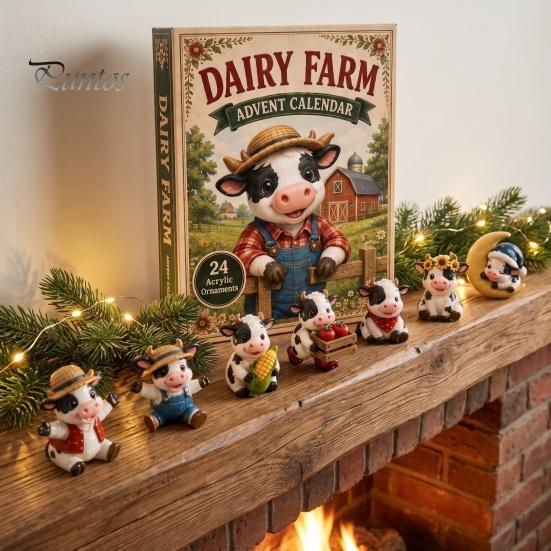 24-Tage-Countdown-Box Hochlandrind Adventskalender 2026, Weihnachten mit Acryl 2D Rinderliebhaber Geschenk Mini-Figur, Bauernhoftier Baumhänge-Dekoration für