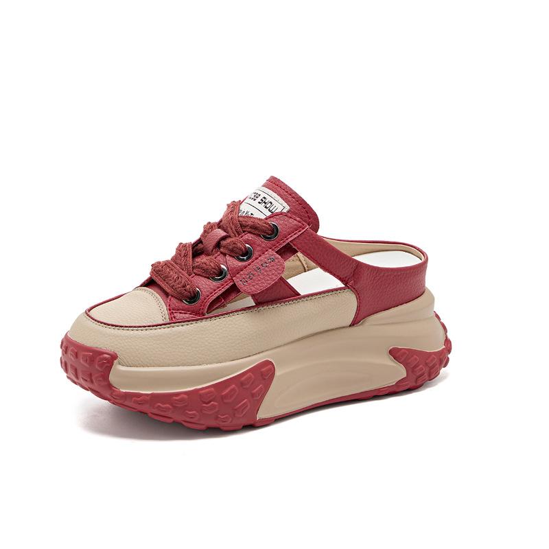 

Baotou inner height increase half slippers women s summer wear 2025 new fashion thick-soled lazy cool slippers half tray women s shoes 39 красный