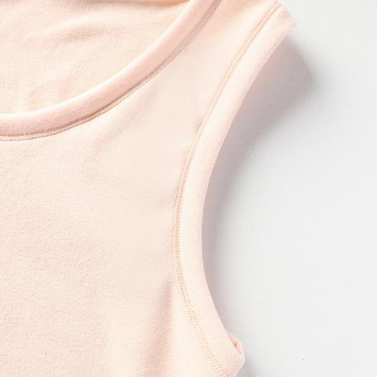 Women Thermal Vest Round Neck Sleeveless Thick Fleece Lining Bottom Vest Solid Color High-Elastic Fit Thermal Tops