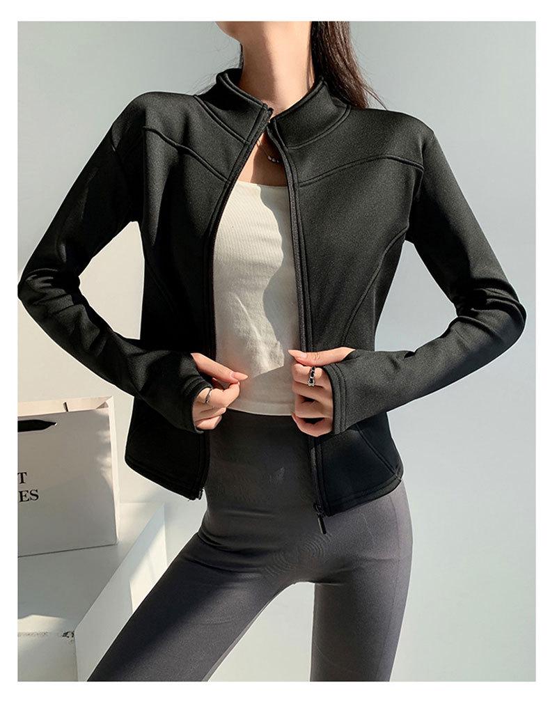 Women's Autumn/Winter Fleece Yoga Jacket - Zipper, Long Sleeve, Slim Fit for Running, Cycling, Fitness