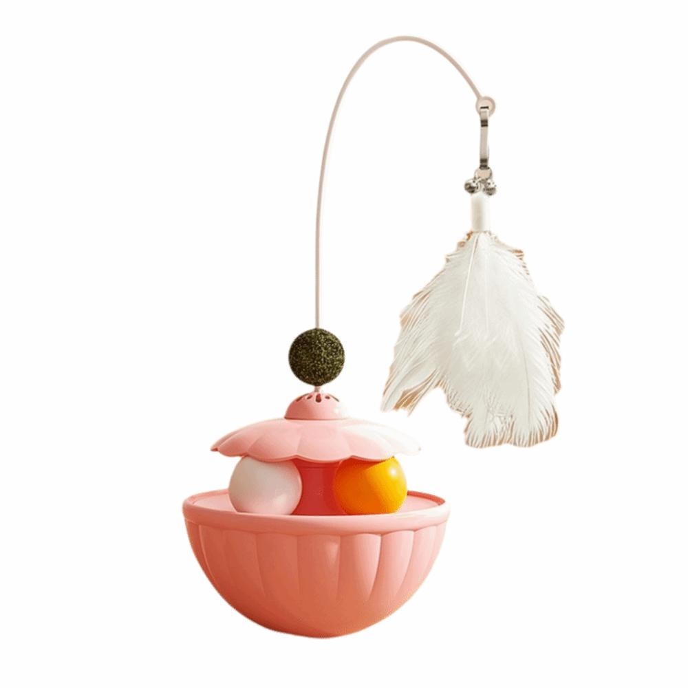 Rotating Feather Wobble Puzzle Ball Long Pole Treat Dispenser Interactive Cat Toy  Indoor Exercise Pink 1