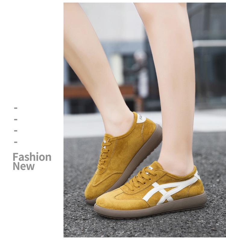 2025 Women's Lightweight Textured Leather German Training Shoes - Trendy, Flat, Patchwork Forrest Gump Student Sneakers