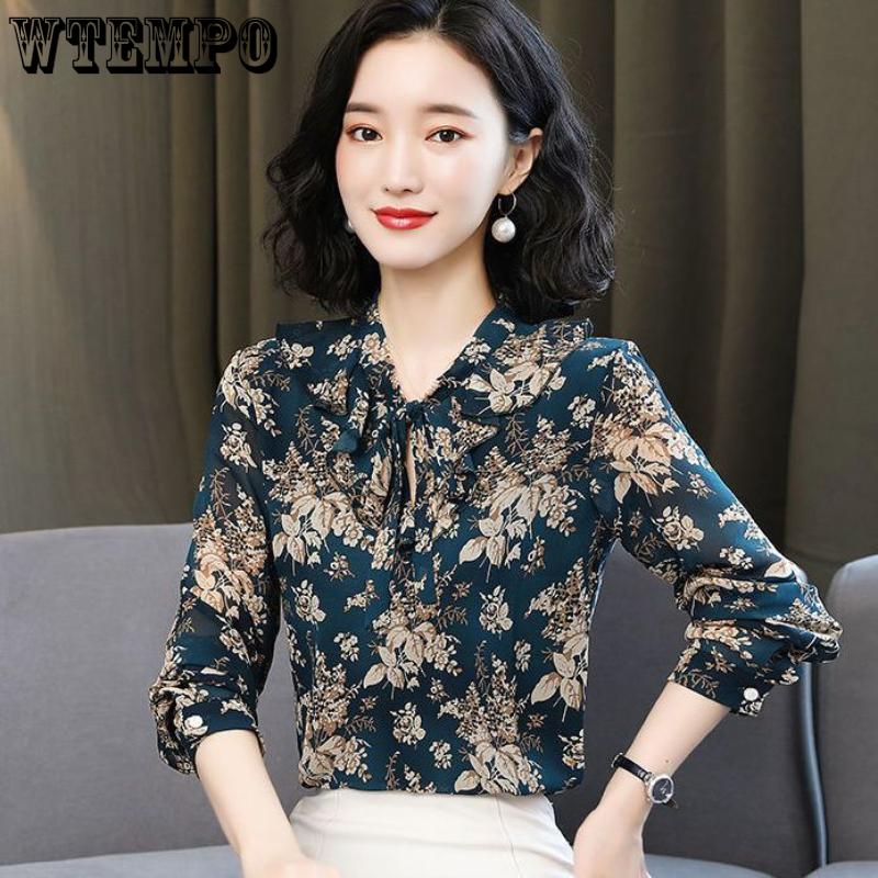 Chemise femme printemps et automne chemise en mousseline fragmentée haut à manches longues chemise en mousseline polyvalente rétro pour femme petite chemise en mousseline