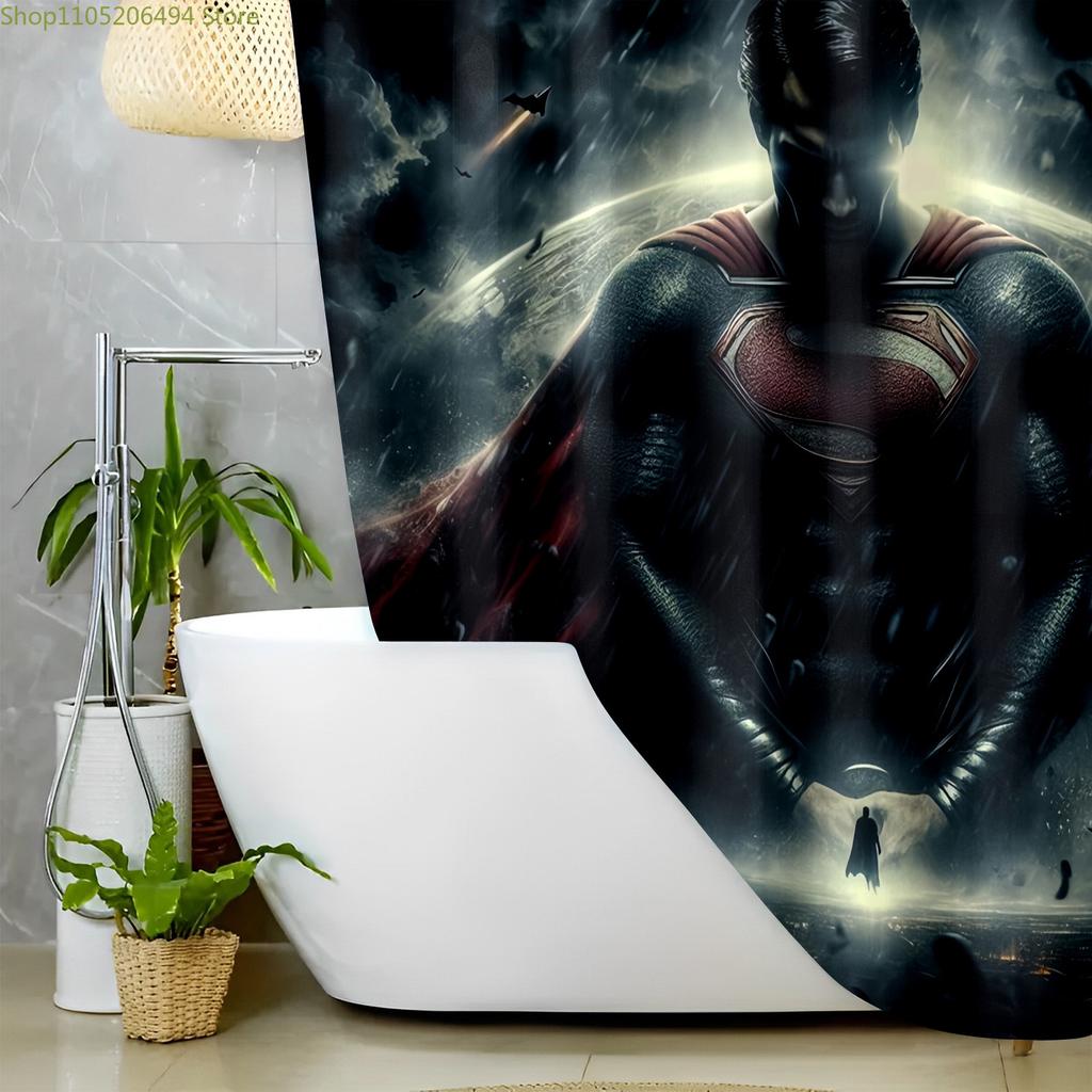 Superman Epic Storm Shower Curtain by Warner Bros., Valentine'S Day Themed Superhero Bathroom Decoration, Fabric Shower Curtai