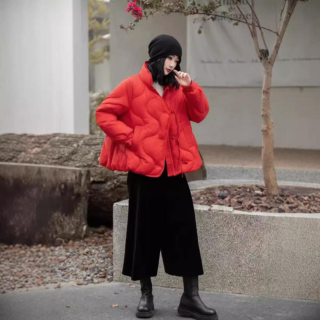 Down jacket women's winter new literary and retro simple stand-up collar Chinese buckle tassel versatile warm down jacket