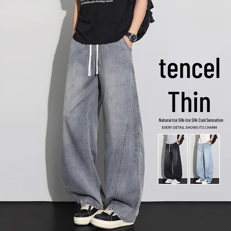 

MEDE Men s Summer Elastic Waist Loose Straight-Leg Denim Jeans XL