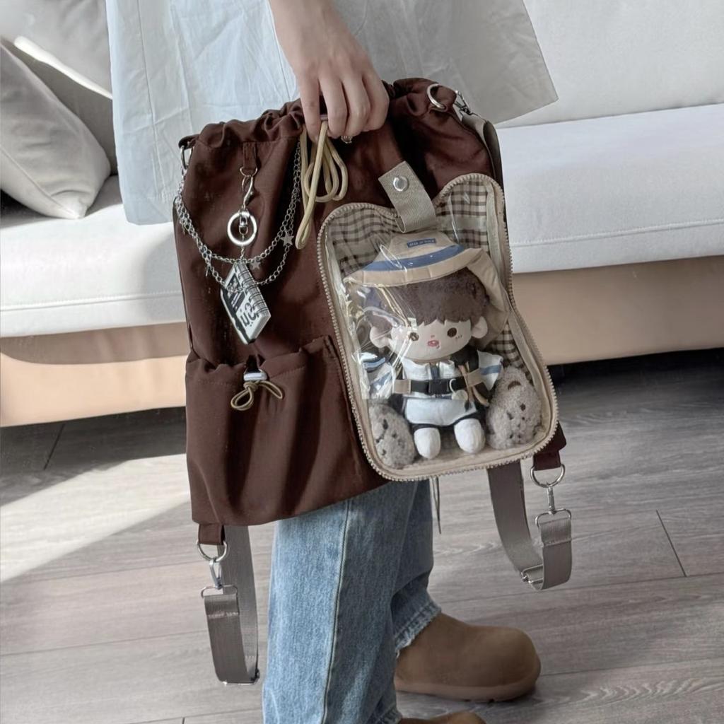 Cute Bow Backpack Ladies Drawstring Harajuku Aesthetic Ita Bag Female Wide Strap 20cm Doll Crossbody Large Capacity Cotton Bag