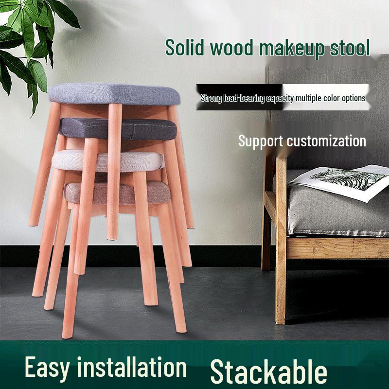 Modern Light Luxury Solid Wood Dressing Stool for Bedroom Makeup Table