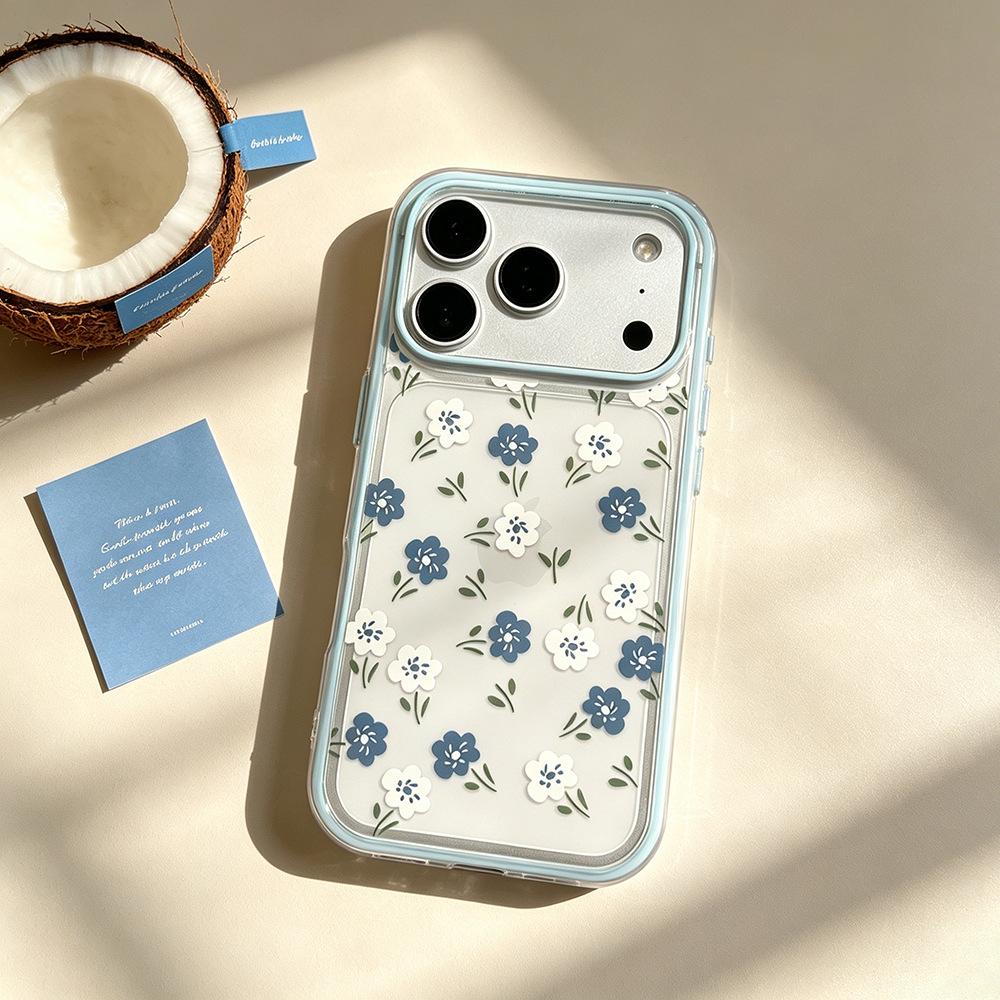 Blue and white flowers are suitable for Apple 17/16 Pro contrasting color mobile phone case, anti-drop iPhone15 niche spring Huawei women