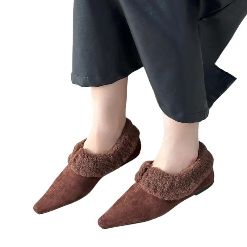

Fashion Women s Shoes 2024 Brand Slip-on Women s Flats Fashion Turned-over Edge Daily Flats Women Sexy Pointed Toe Solid Flat Low Heels 35 коричневый