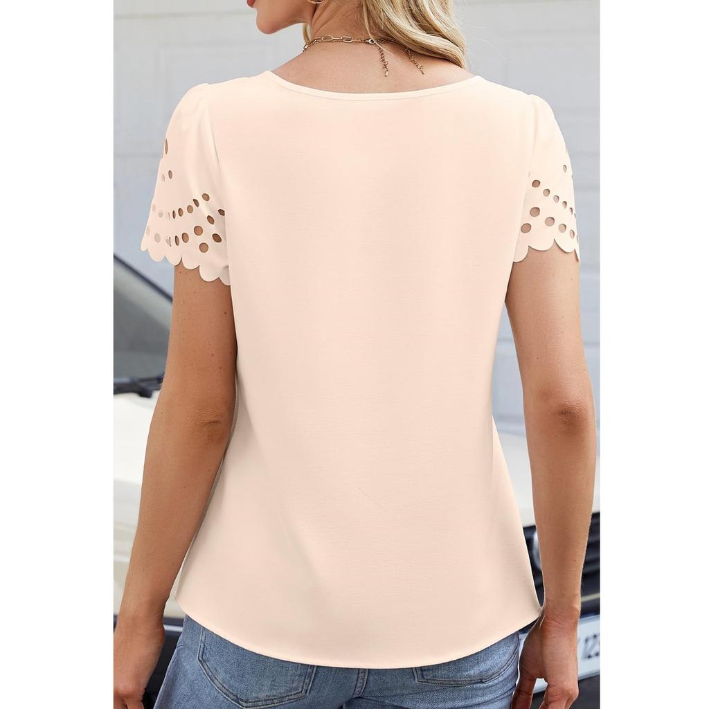 Dames Mode Casual Kleur V-hals Uitgesneden Kant Korte Mouwen Top Korte Mouwen Top