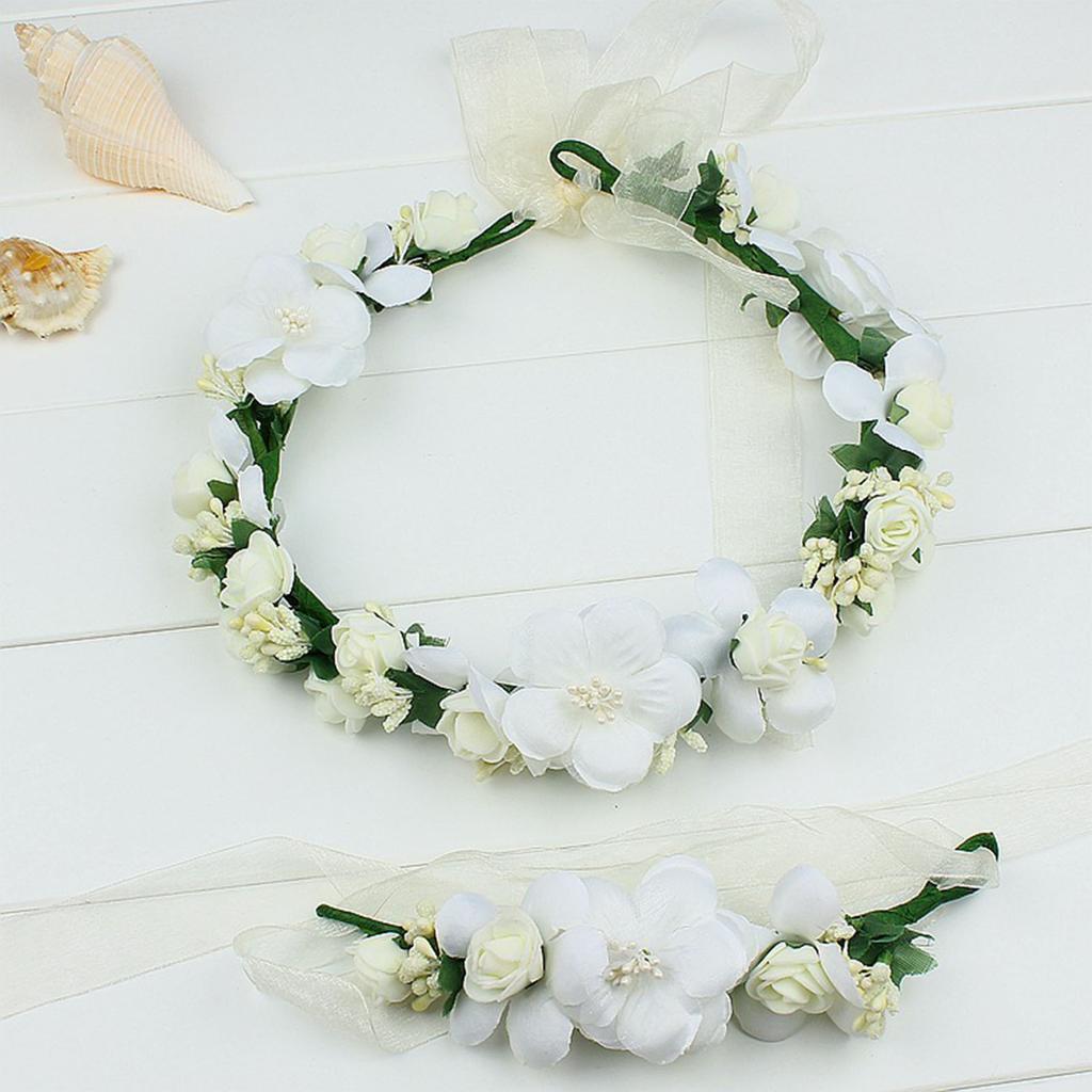 S160707 Artificial Flower Hairband And Bracelet Set Fabric Material For Women And Girls