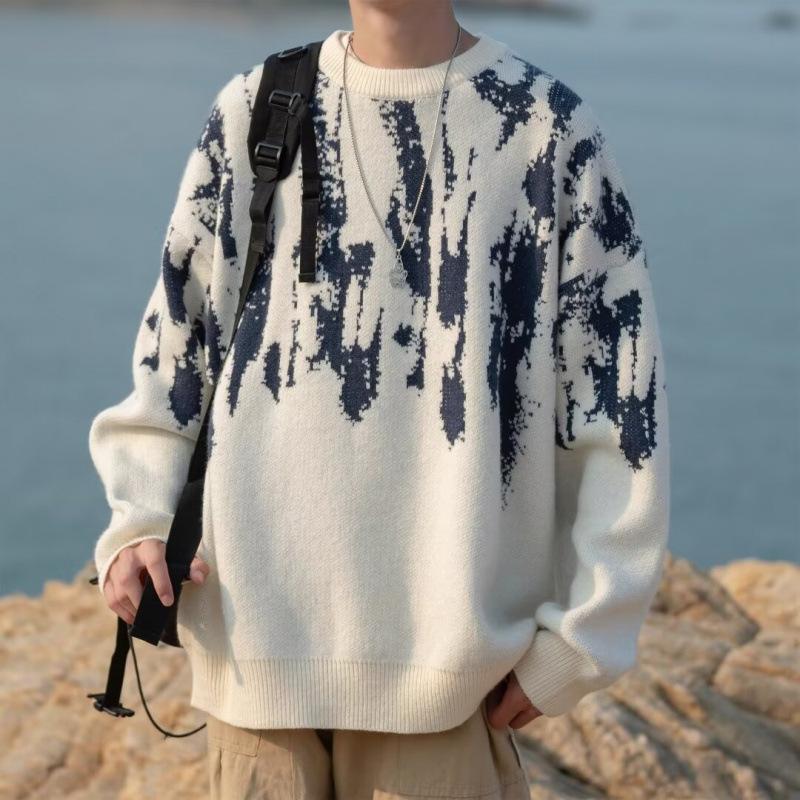 American Style Cool Lazy Style Loose Knitted Top Autumn Winter New Arrival Fashion Temperament Tie Dye Sweater Men