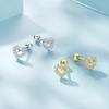 Silver heart earrings with crystals, gold-plated children's studs, 925 silver