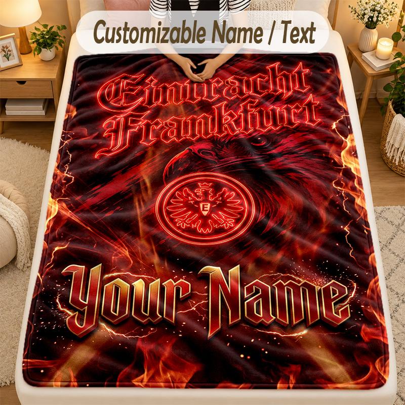 Flannel BlanketEintracht Frankfurt Custom Name Text Personalized Soft Warm Throw Blanket Home Decor Gift