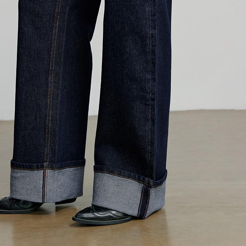 Chuyu Women's 2025 Fall Split-Line Cuffed Wide-Leg Jeans