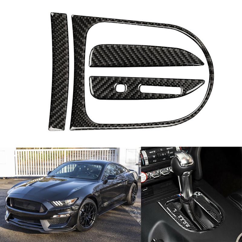 For Ford Mustang 2015-2020 Car Carbon Fiber Look Gear Shift Panel Cover Trim Decals Sticker Auto Interior Stickers Accessories