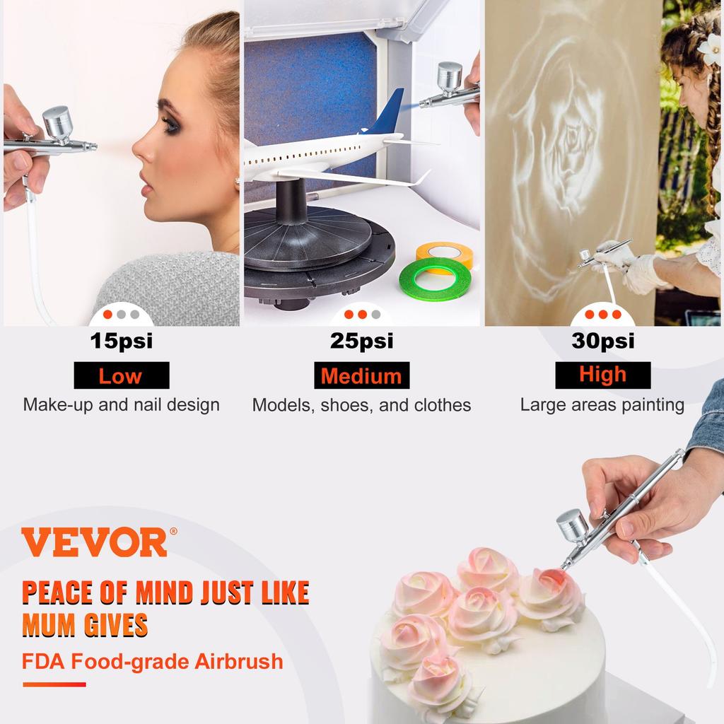 VEVOR Airbrush Kit, Portable Airbrush Set with Compressor, Airbrushing System Kit with Multi-purpose Dual-action Gravity Feed Airbrushes