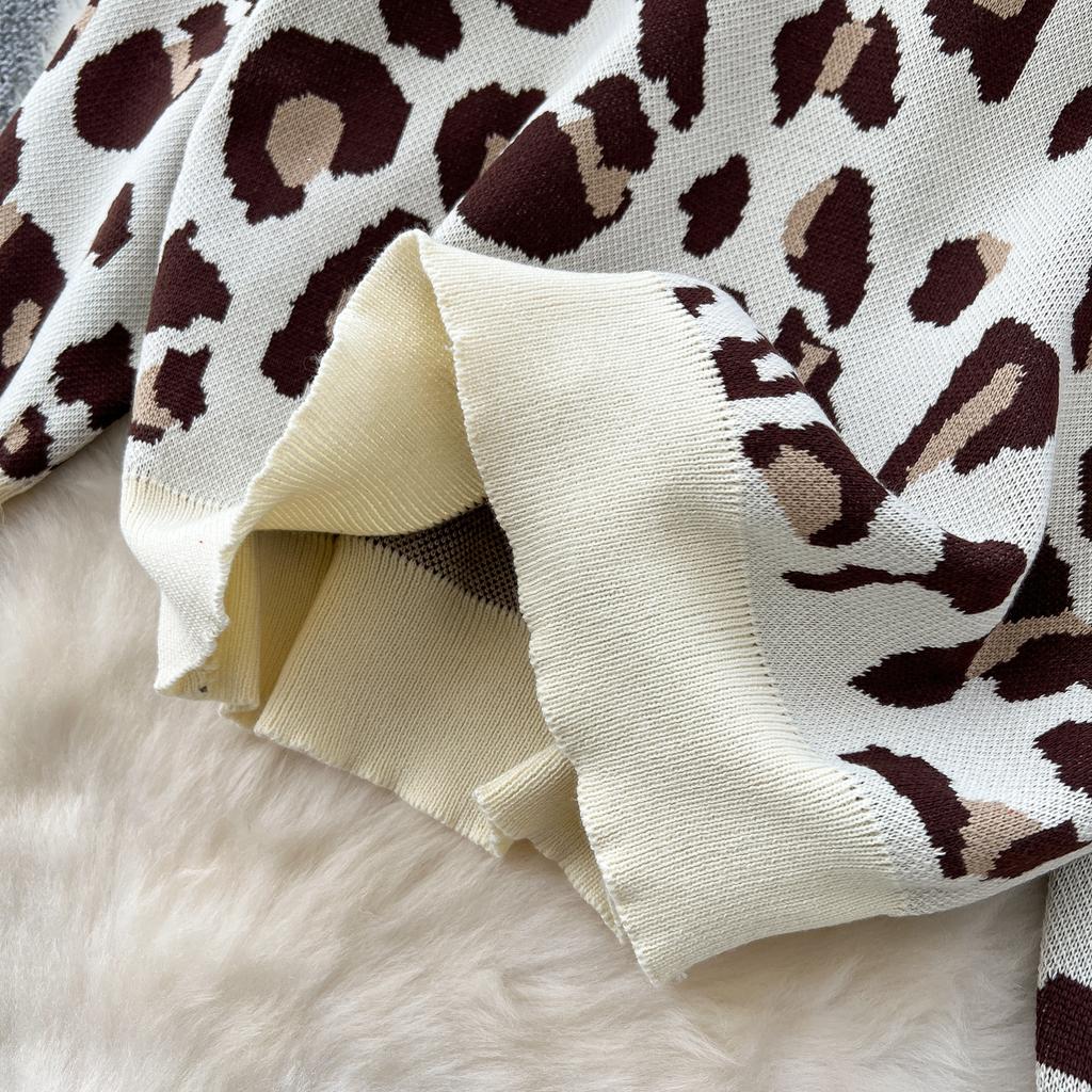 Podzim Zima Ženy Potisk Pletený svetr Kalhoty Dvoudílná sada Dámské svetry s výstřihem do O a tepláky v délce ke kotníkům