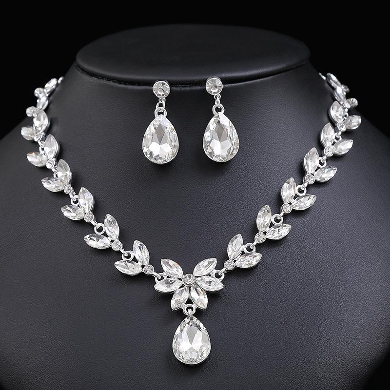 Leaf Shaped Elegant Bridal Jewelry Necklace Set for Evening Gown