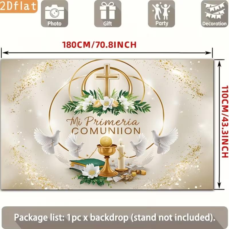 2D Mi Primera Comunion Celebration Background, Chalice & Dove Decor