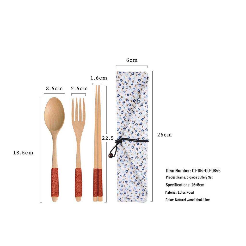 Japanese Korean Wooden Spoon & Chopsticks Set - Portable Tableware for Soup, Rice, and Serving.