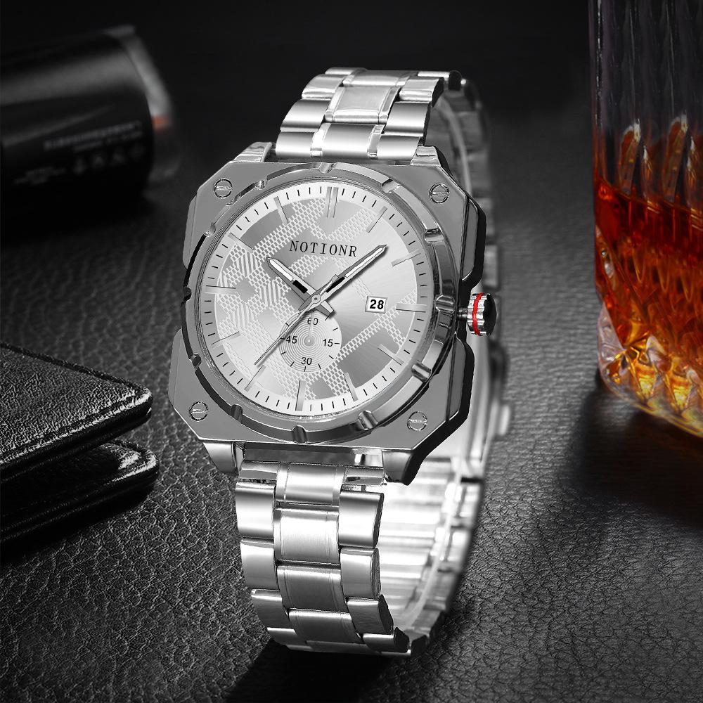 Men's Fashion Watch Square Watch Stainless Steel Quartz Watch Business Watch Simple watch Calendar Watch