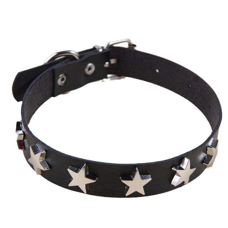 New Rock Punk Fashion Simplicity Pentagramm Schwarz PU Leder Persönlichkeit Simplicity Damenhalskette