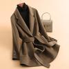 Autumn new wool coat women's fashion double-sided woolen coat lace-up medium and long coat coat