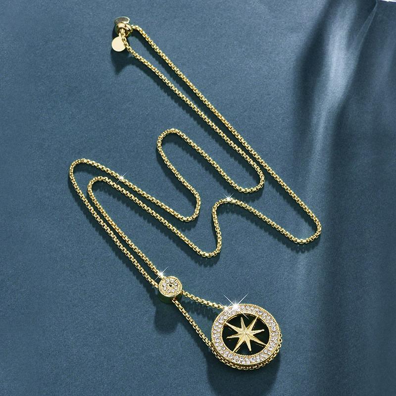 Korean Style Sparkle Star Necklace With Alloy Gemstone Pendant For Winter Fashion