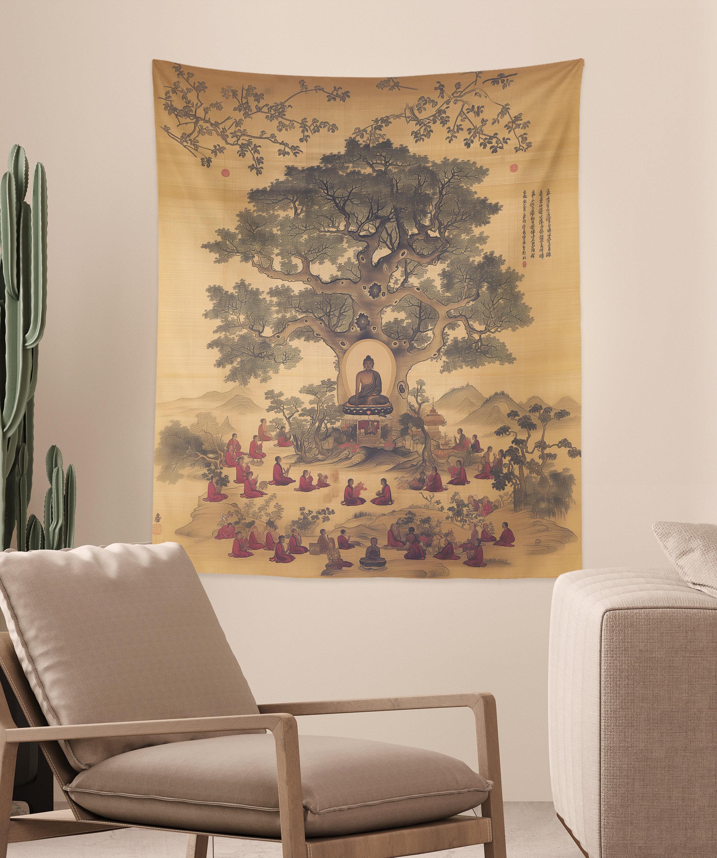 

Vintage Buddhist Gathering Tapestry Single Sided Print Wall Decor Home Living Room Temple Area Sacred Vibe Decor Devotional Gift 74x94cm(29x37in)