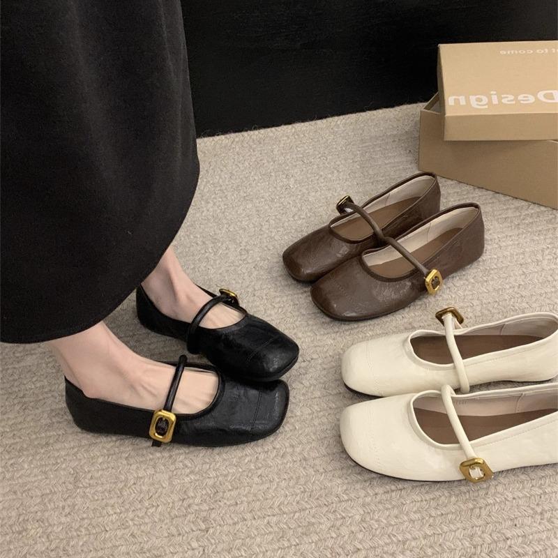 Black square head light mouth flat sole shoes women's new autumn and winter Mary Jane shoes