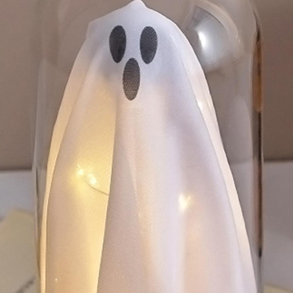 Light Up Ghost In Plastic Cloche Night Light Halloween Glowing Lamp Party Decoration Home Holiday Haunted House Horror Props