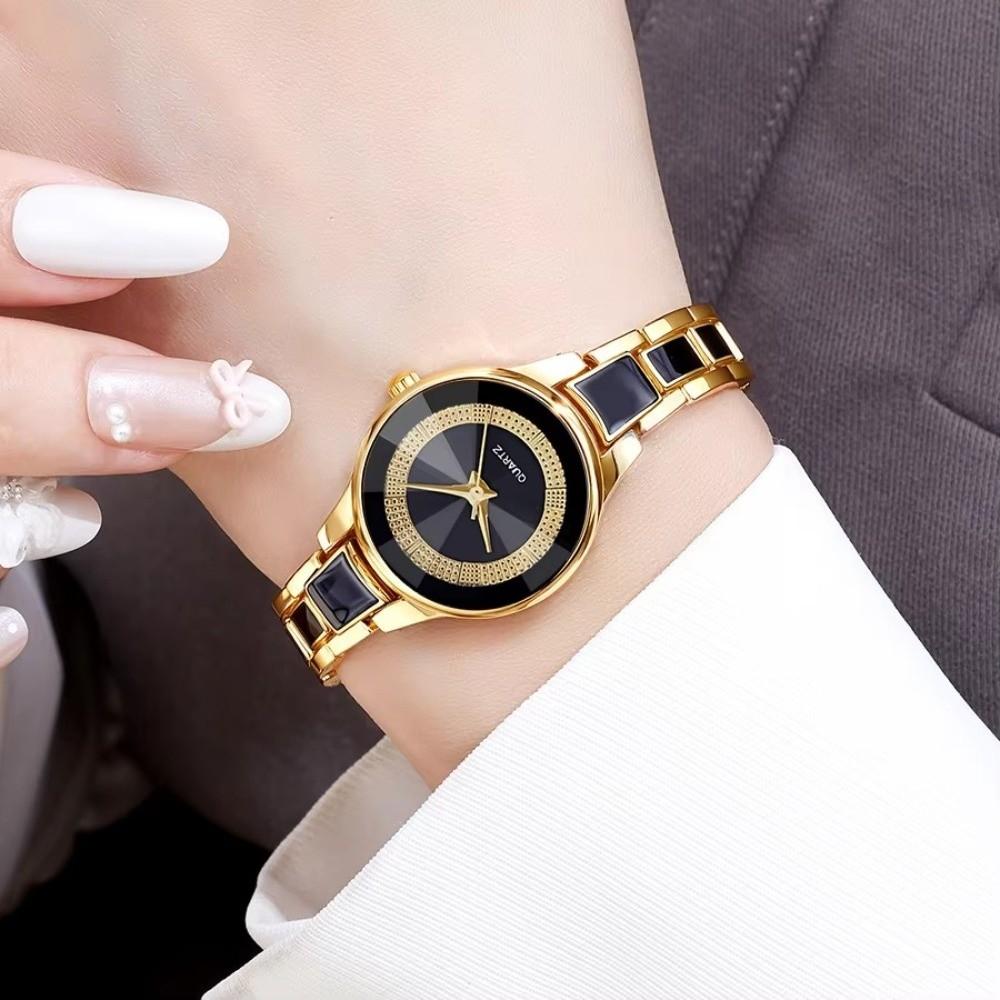 Round Dial Quartz Wristwatch Quartz Movement Fashion Watch Elegant Ceramic Watch  For Women