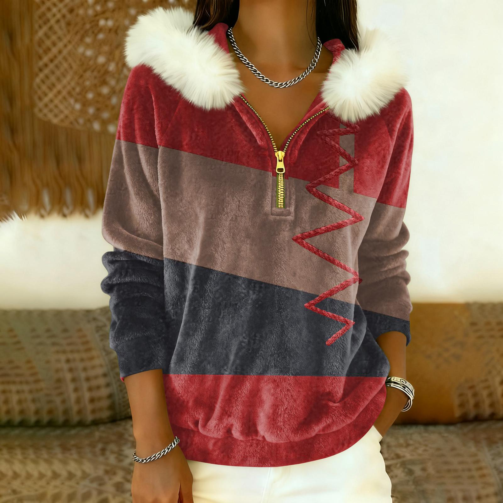 

Женский Свободный и Удобный Повседневный Модный Топ с Капюшоном на Полумолнии, с Длинным Рукавом и Обычной Печатью XL винный