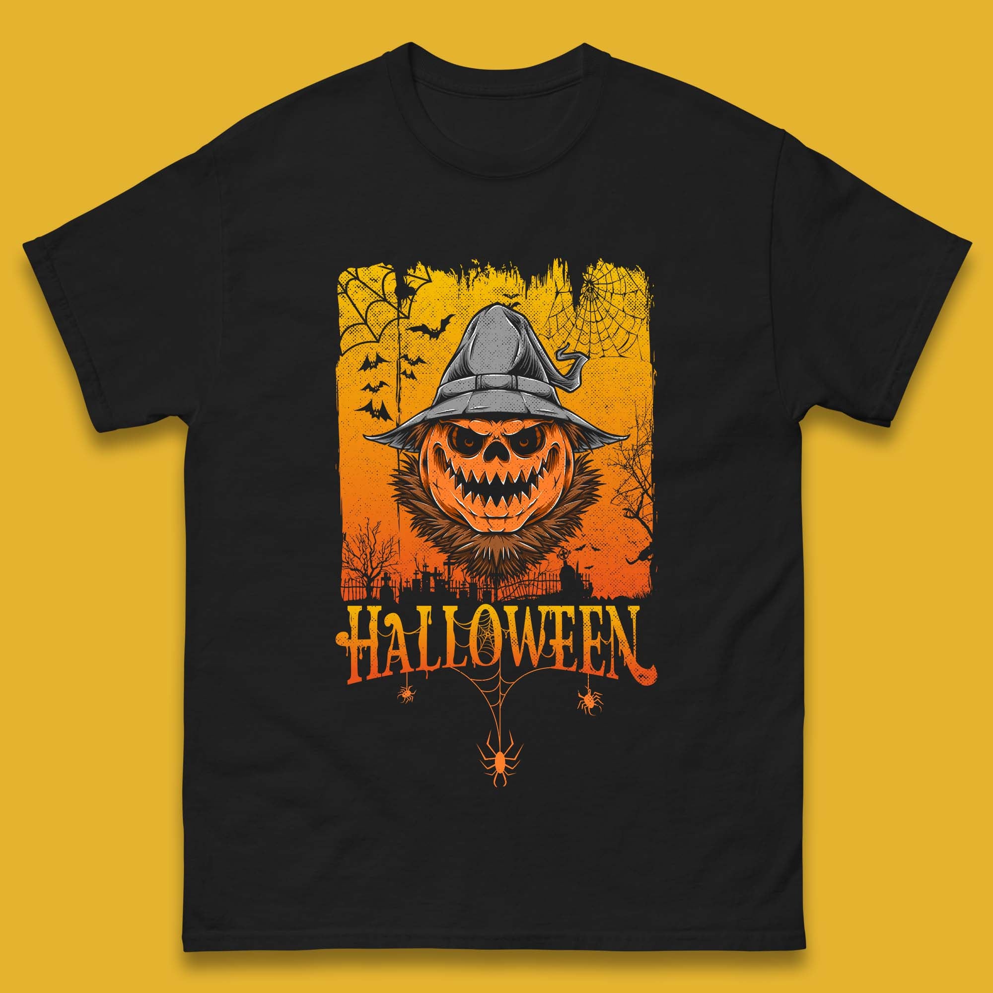 Angry Halloween Scary Evil Pumpkin Funny Pumpkin Head With Fire Eyes Scary Spooky Season Mens Tee Top S