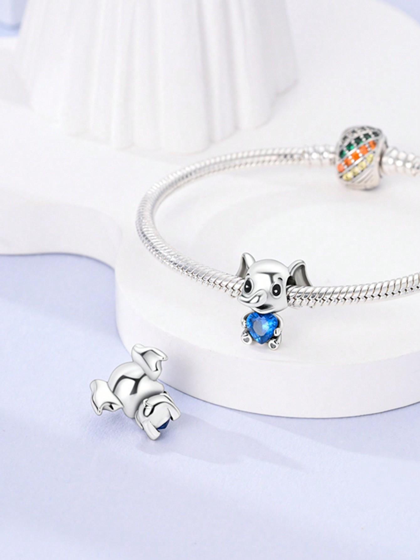 Посеребренные Оригинальные Шармы Розовые И Синие Бусины Маленький Слон Подходят Для Браслета Женские Украшения Подарок