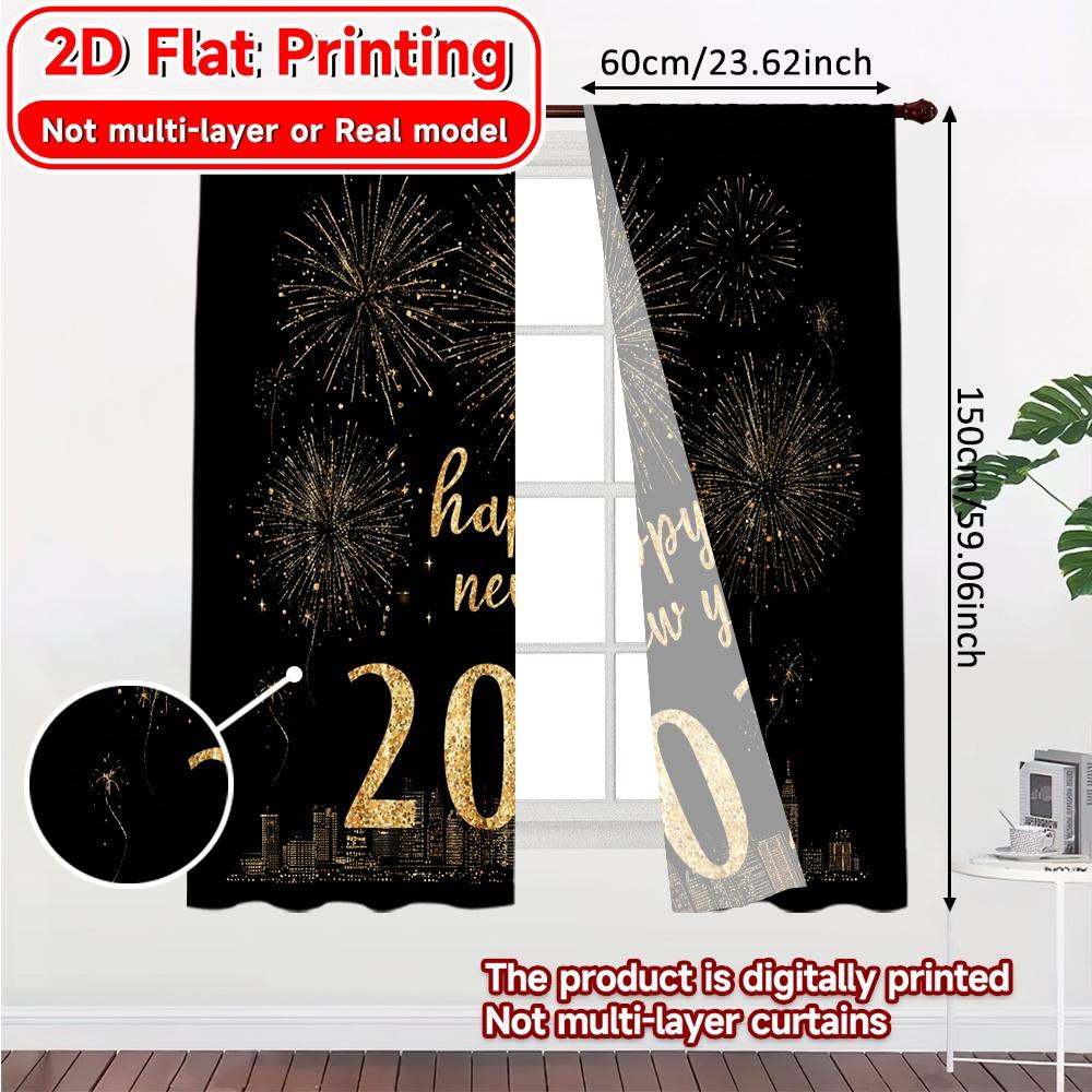 2D Flat Printing,2pcs 2026 Celebration(5) Popular Fashionable Curtains Polyester Curtains Gifts Suitable for Bedroom & Living
