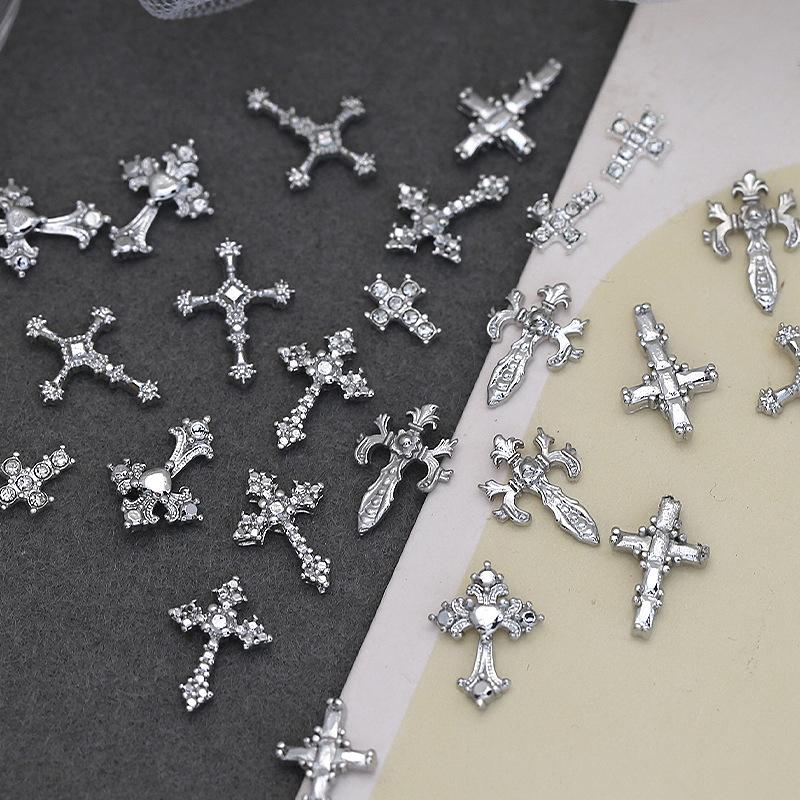 Minimalist Cross Nail Alloy Charms 30Pcs Box White K Diamond Metal Nail Accessories for DIY Nail Art Design