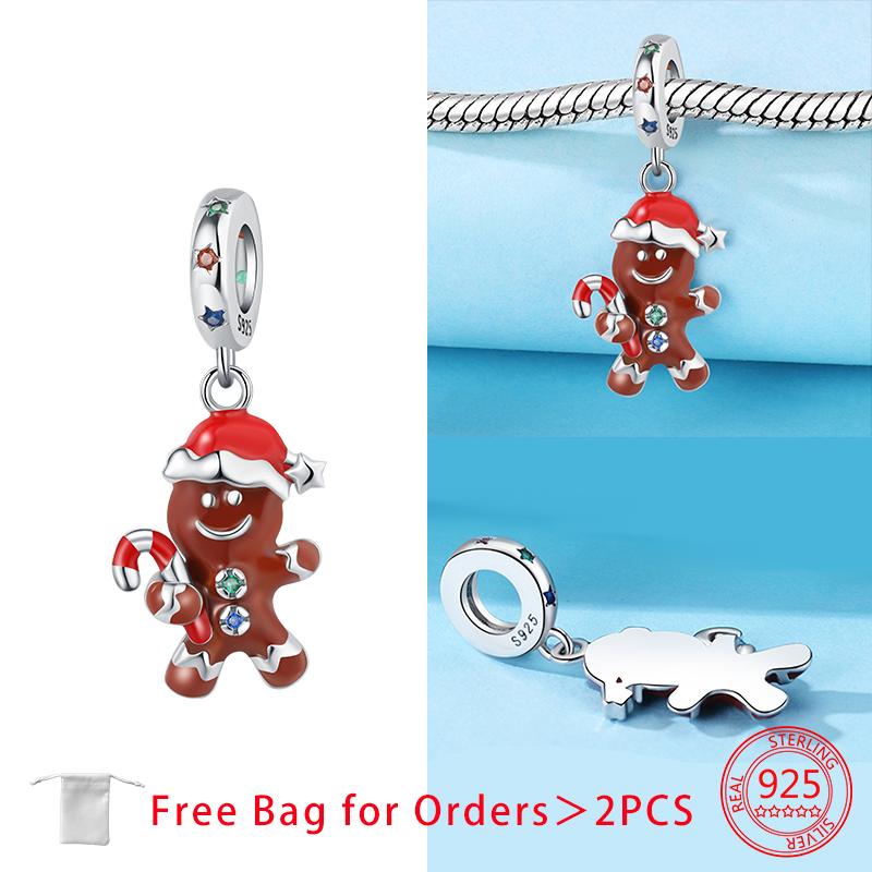 Santa Claus Christmas Tree Sleigh Gingerbread Man Beads Copper Charms Pendant Fit Women Diy Original Bracelet Jewelry Gift