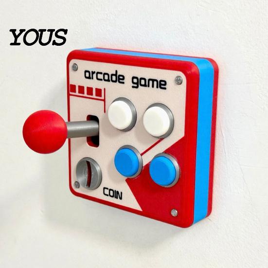 Arcade Game Panel Decor Switch Wall Decoration, Retro Control with Movable 90s Rocker, Mount for E-Sports Room Buttons