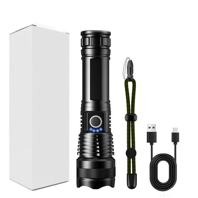 High Power 4-Core XHP50 LED Flashlight Type-C Rechargeable Torch Zoom Hand Lantern 18650 For Camping, Outdoor & Emergency Use