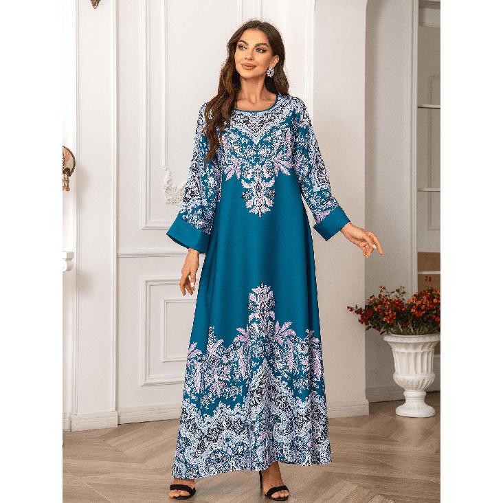 

ZD019 Внешняя торговля Саудовская мусульманская роба Вышитое платье Женская абайя Элегантная вышивка XL павлин голубой