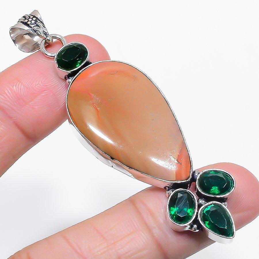 Natural Picture Jasper, Diopside 925 Sterling Silver Jewelry Pendant 2.99" h1w33