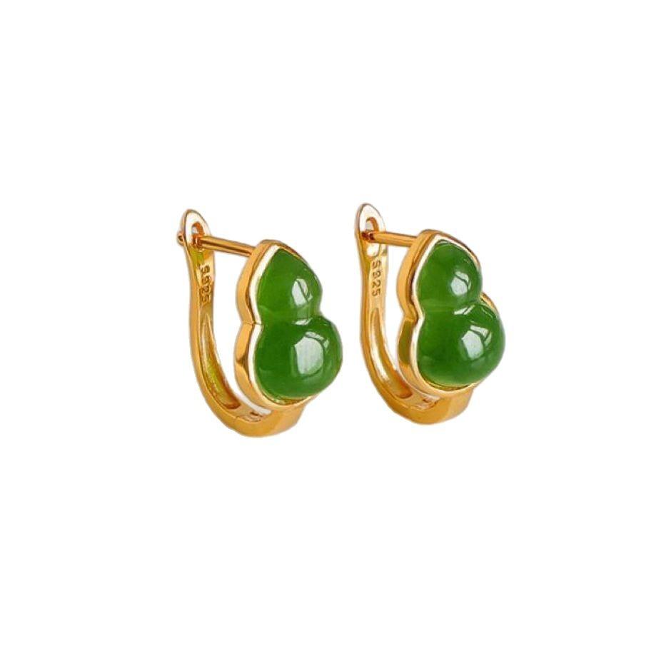Gourd Ear Buckle Old Material Spinach Green Apple Green High-end Light Luxury Jade Earrings Jewelry