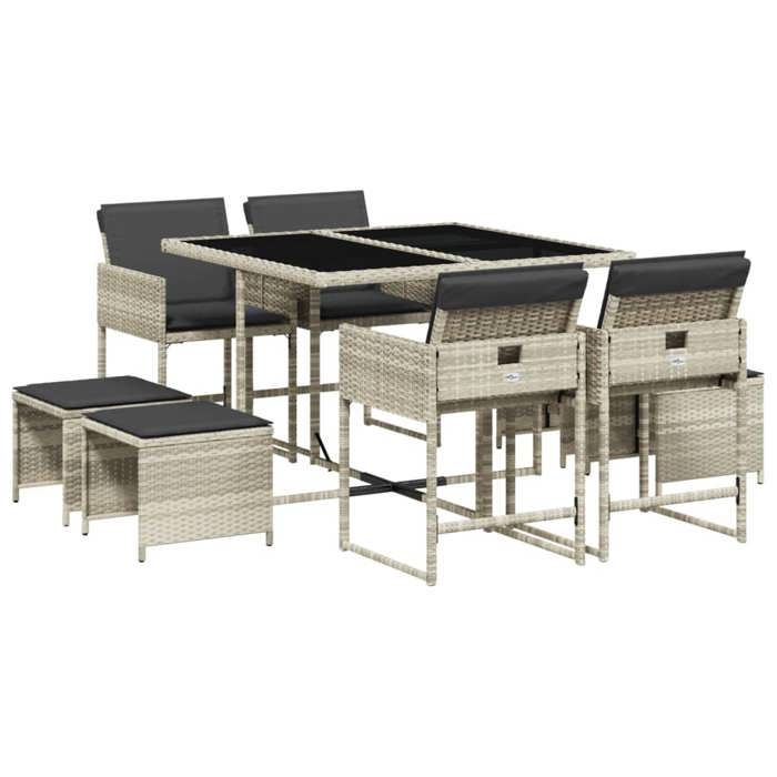 VidaXL Garden Dining Set with Cushions 9 Pcs, Patio Table and Chair, Patio Furniture, Outdoor Furniture, 3211319