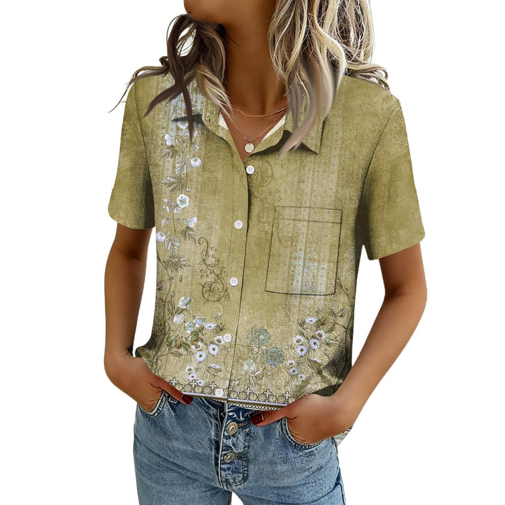Women Blouses Short Sleeve Button Down Shirts Business Casual Dressy Work Tops Summer Spring Clothes