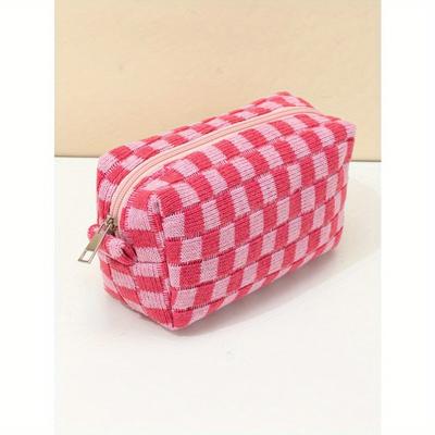 1 Stück Braunes Karomuster Gestrickt Weich Karomuster Klassisch Wasserdicht Große Kapazität Reise Tragbar Klassisch Achteckige Tasche Kosmetiktasche Für Frauen Mädchen