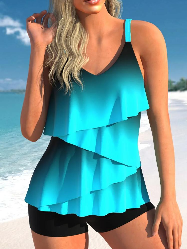 Ladies Summer New Two Piece Set 3D Printed Sexy Leisure Vacation Design with Ruffle Edge Beach Swimsuit S-6XL